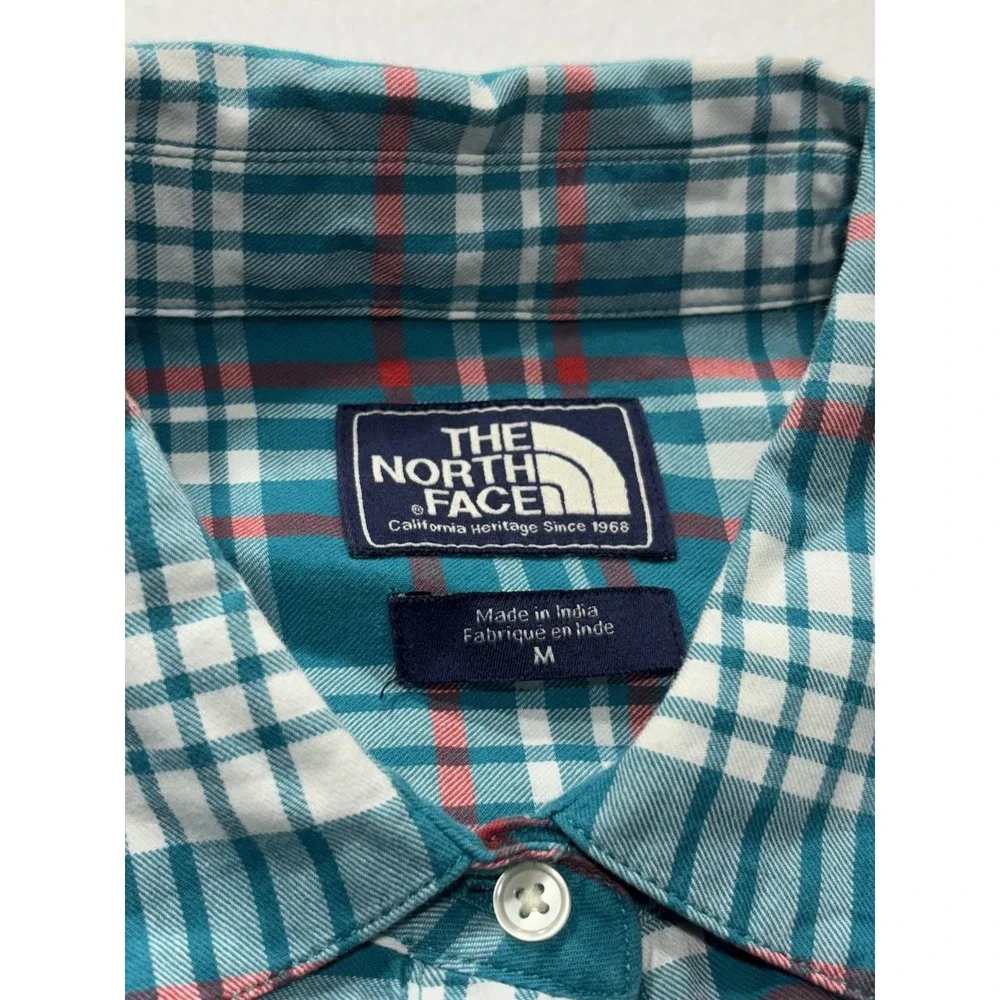 The North Face Shirt Mens Medium Green Plaid Long Sleeve Button Up Cotton Casual